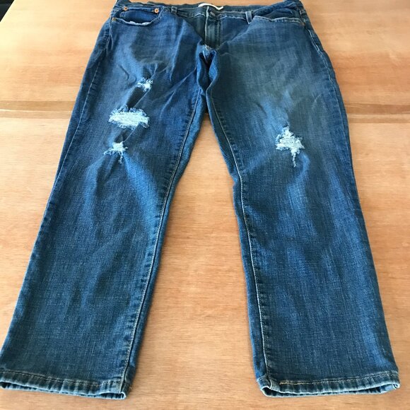 Levi's Boyfriend Jeans Women 33 Blue Mid Rise Distressed Medium Wash Stretch - Picture 1 of 13